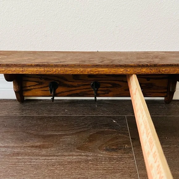 Rustic Brown Wall Shelf with Hooks